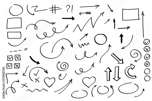 Doodle symbols. Pointer icons. Pointer graphic symbols.