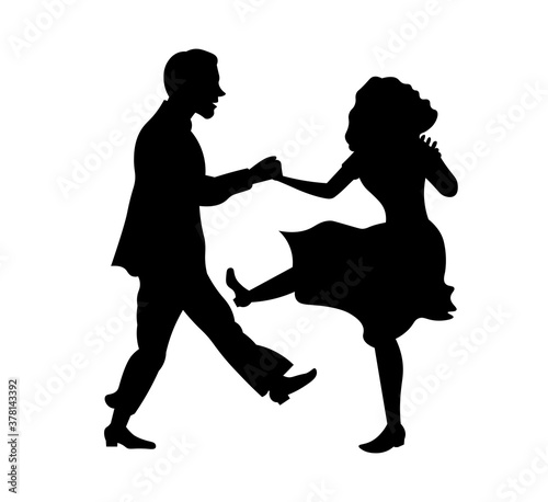Beautiful couple dancing silhouette vector