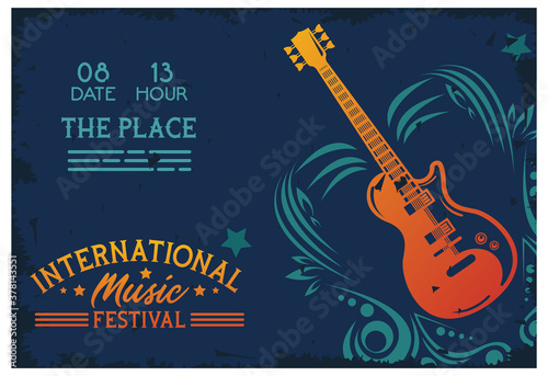 international music festival poster with electric guitar and lettering