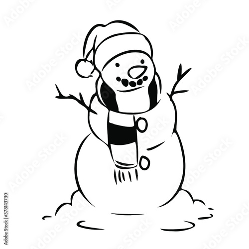 Snowman clipart doodle style icon. Isolated vector.