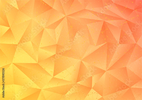 Abstract polygon background with geometric poly pattern (triangle shape texture) and curved digital lines. Bright orange technology backdrop useful for presentation, certificate, modern design layout