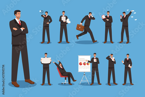 Businessman character set. Business people doing different actions