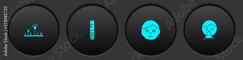 Set Mold, Test tube and flask, Inflammation on face and Handkerchief to his runny nose icon. Vector.