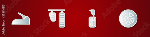 Set Car handbrake, gas pedals, Gear shifter and wheel icon. Vector.