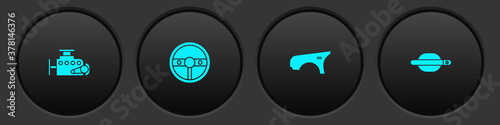 Set Car engine, Steering wheel, fender and door handle icon. Vector.