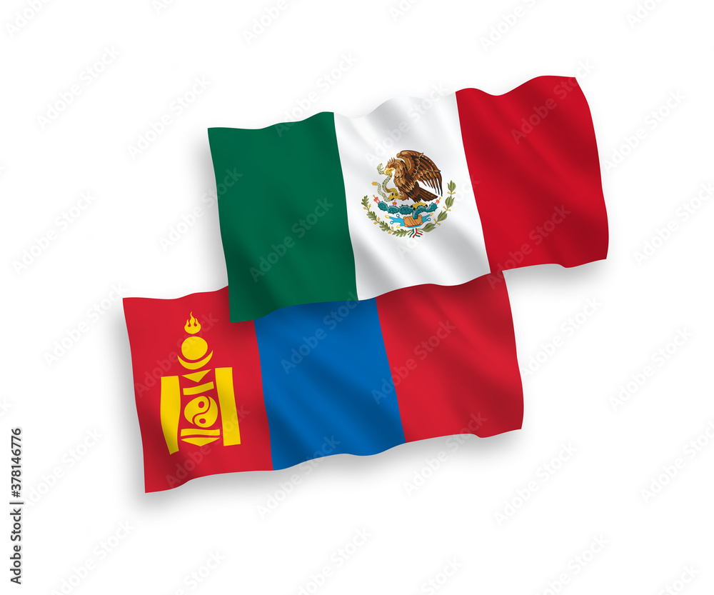 Fototapeta premium Flags of Mexico and Mongolia on a white background