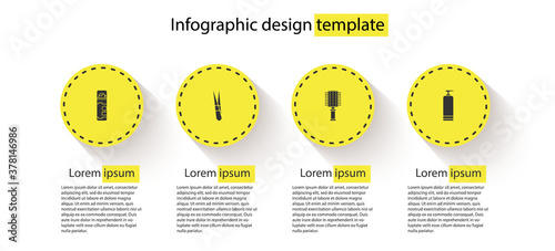 Set Shaving gel foam, Eyebrow tweezers, Hairbrush and Cream cosmetic tube. Business infographic template. Vector.