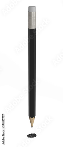 Black pencil isolated on white background 3d rendering