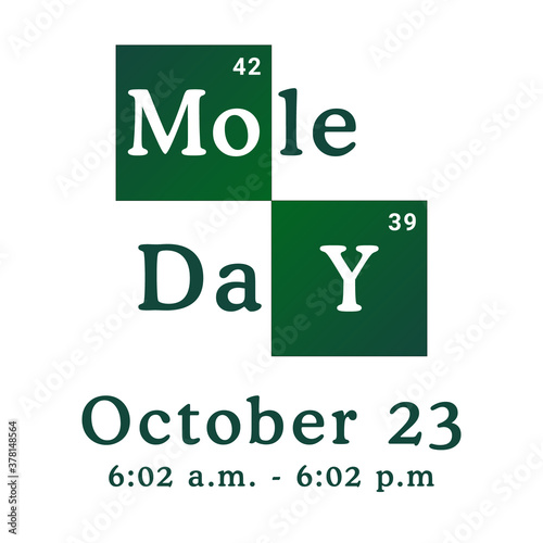 Mole Day vector illustration. Holiday celebrated among chemists and chemistry enthusiasts on October 23. National Chemistry Week. Avogadro number, education and science concept. Creative poster, flyer