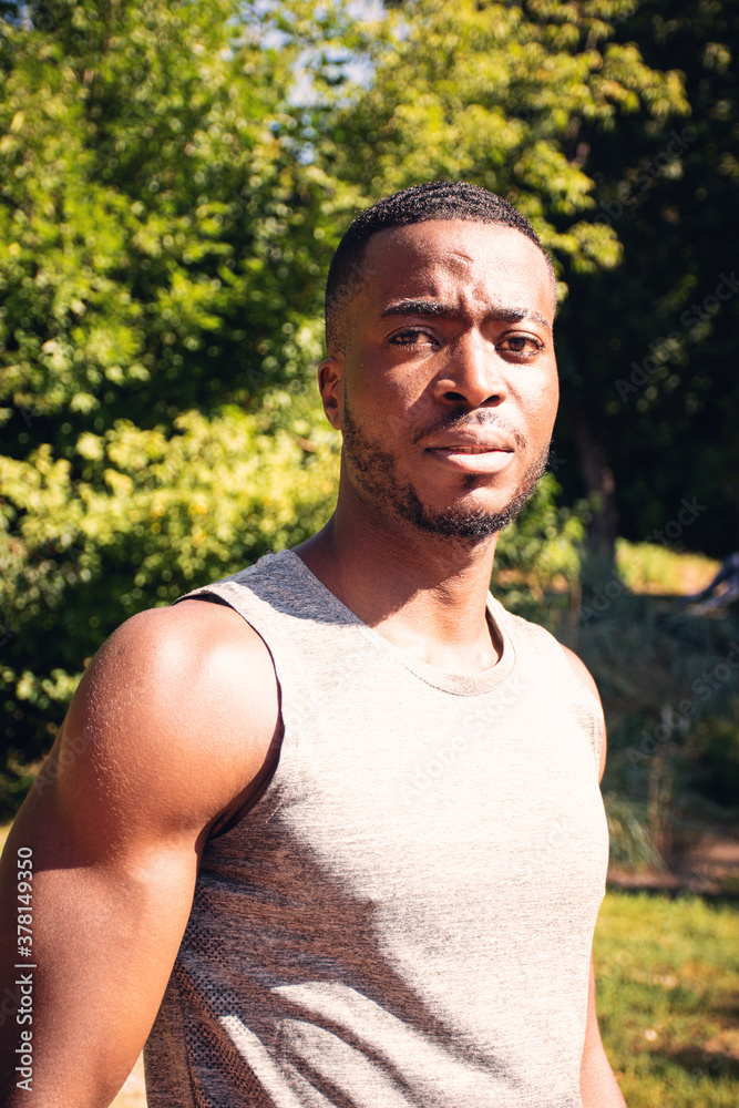 Portrait of handsome athletic African American young man outdoors Portrait of handsome athletic African American young man outdoors