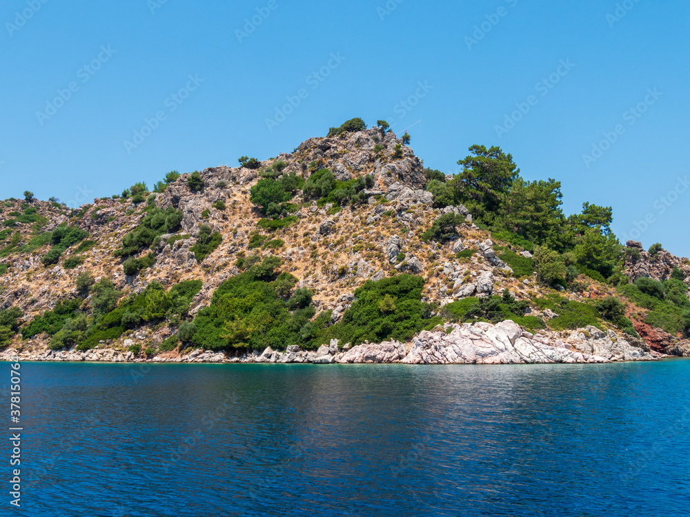 View from a boat to the island at Marmaris, Turkey.