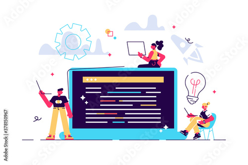 Flat vector illustration, young programmers