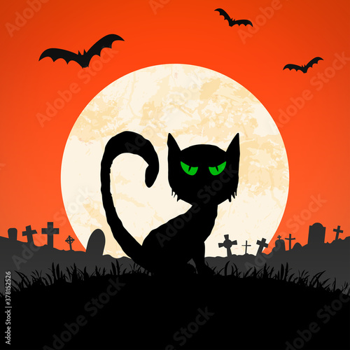 halloween spooky cat front of full moon