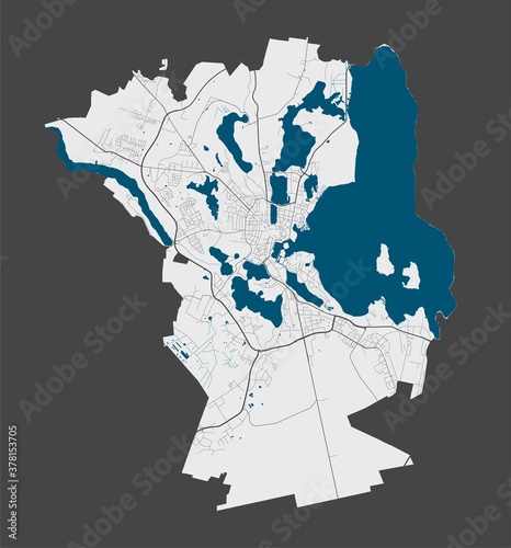 Detailed map of Schwerin city, Cityscape. Royalty free vector illustration.