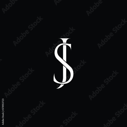 Initial Letter SJ JS Intersected Monogram Logo in black and white color.