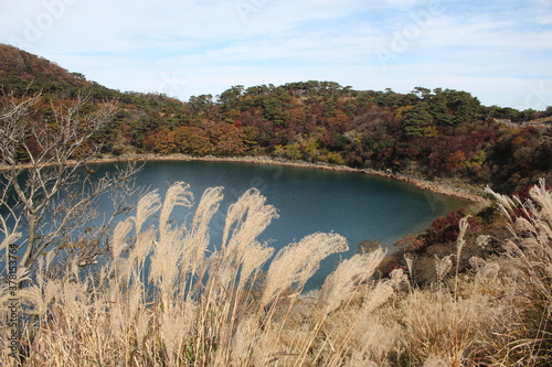 Beautiful Autumn view at Fudoike pond, Ebino Plateau, Miyazaki, Kyushu, Japan, Asia  photo