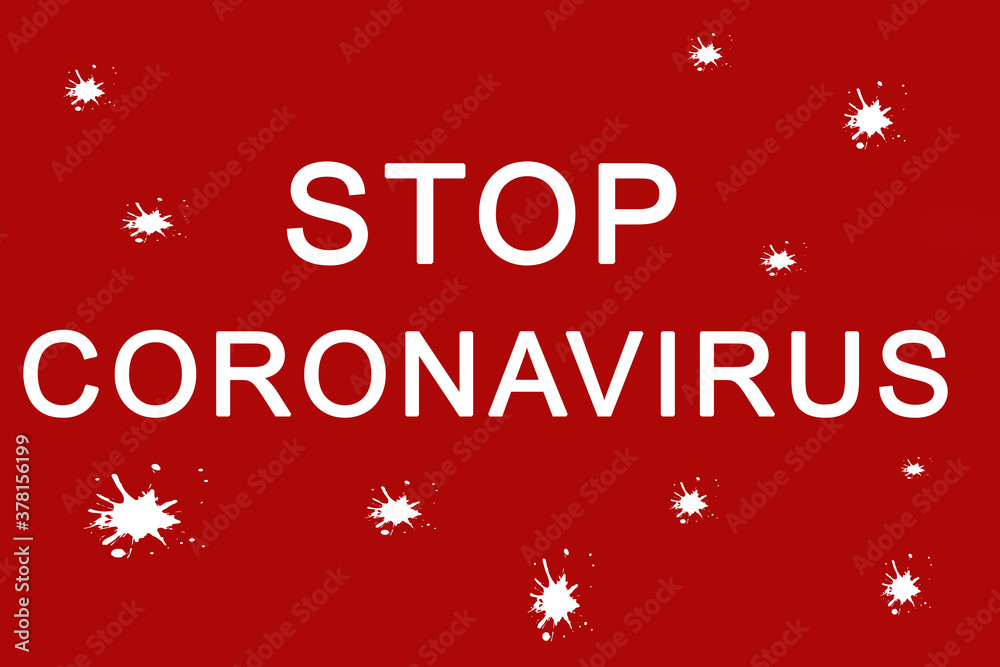 Stop coronavirus words on red background