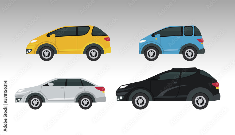 mockup cars set colors isolated icons