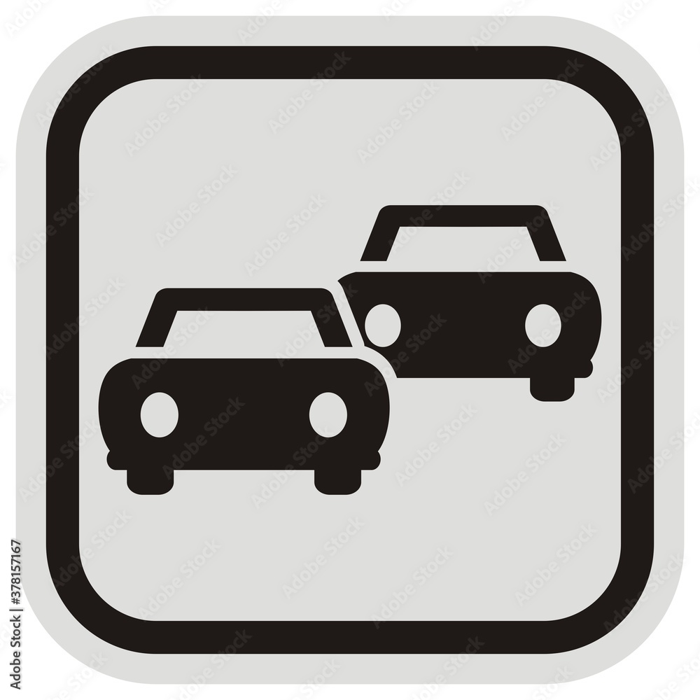 Two cars, black silhouette at black and gray frame, vector icon Two cars, black silhouette at black and gray frame, vector icon