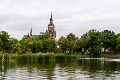 Scenic view of Knieperteich lake in Stralsund, Germany