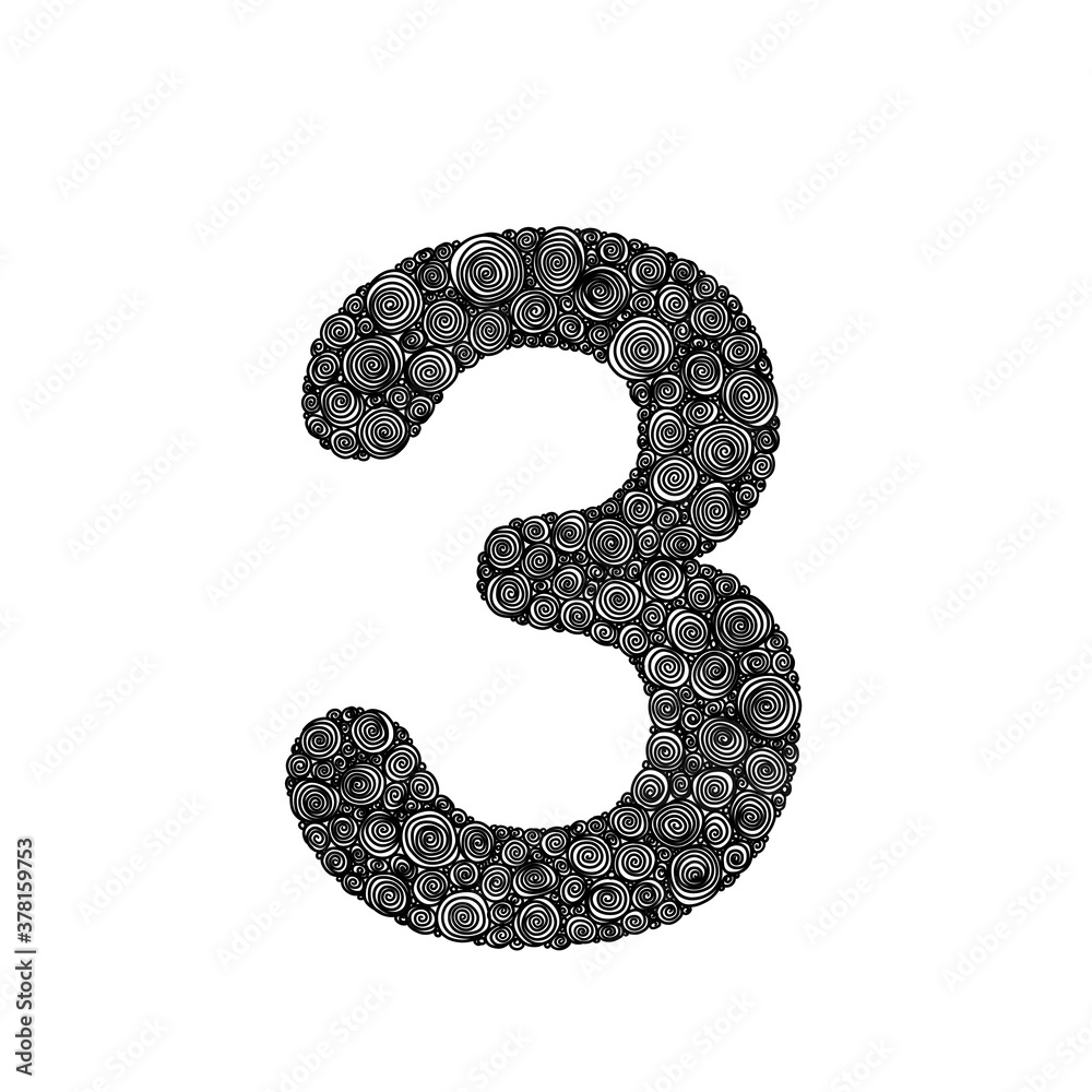 Zahl 3 Muster Spirale Illustration Schwarz Zahl 3 Muster Spirale Illustration Schwarz