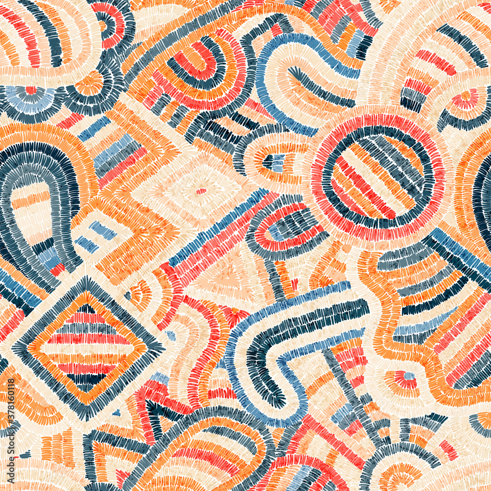 Seamless embroidered pattern. Ornament in the style of paisley. The patchwork print. Vector illustration.