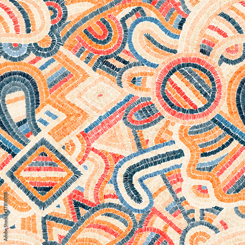 Seamless embroidered pattern. Ornament in the style of paisley. The patchwork print. Vector illustration.