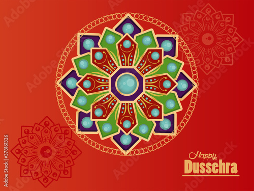 happy dussehra celebration card with mandalas in red background