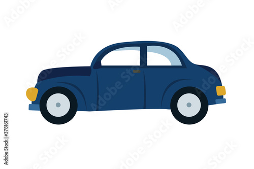 Blue car. Retro  Vintage vehicle transport concept. Vector illustration.