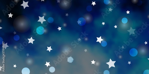 Light BLUE vector background with circles, stars. Abstract design in gradient style with bubbles, stars. Pattern for design of fabric, wallpapers.