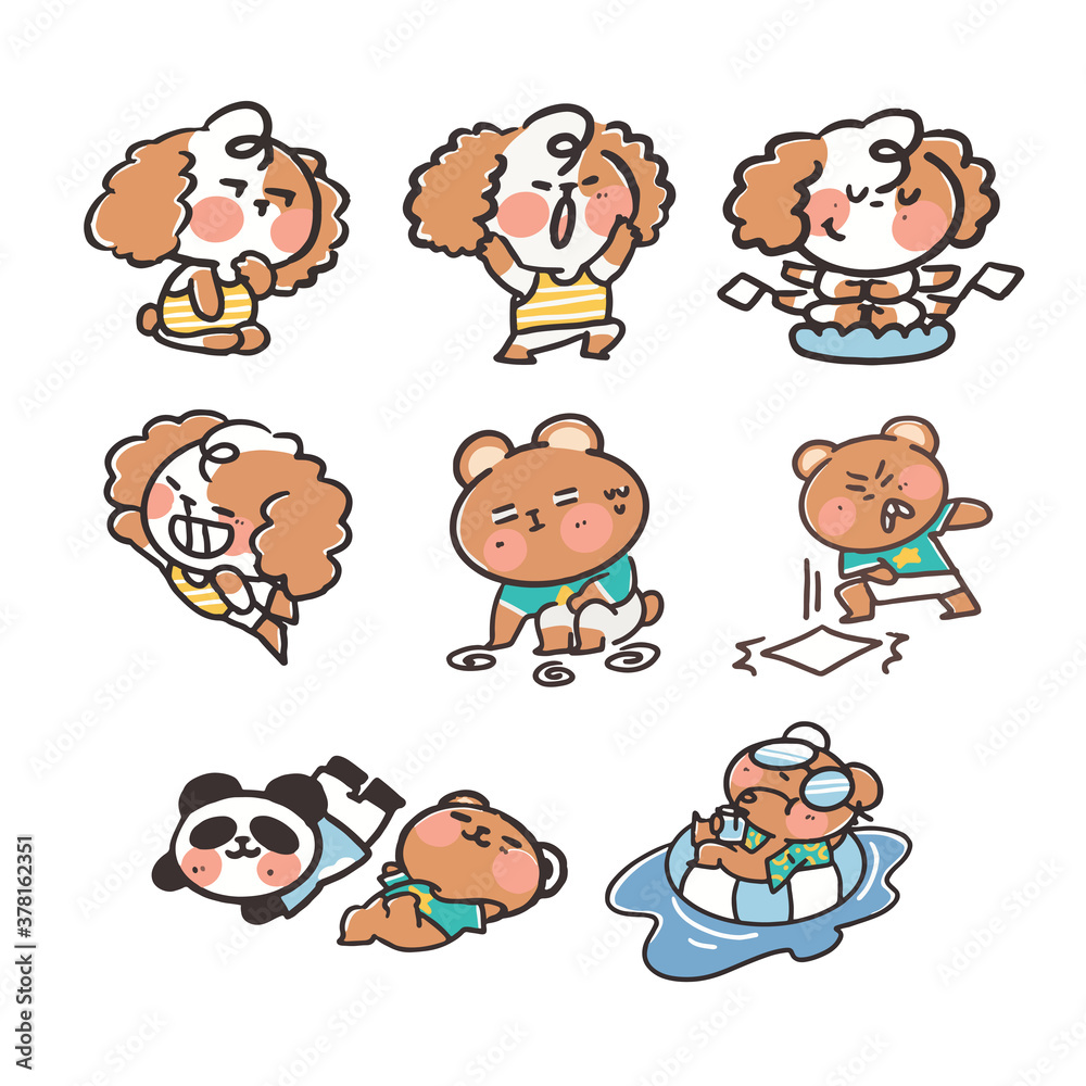 dog bear and panda trio doodle sticker set