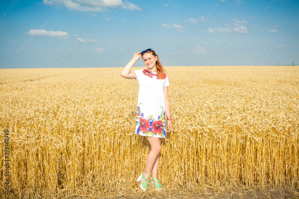 girl in a white dress in a wheat field girl in a white dress in a wheat field