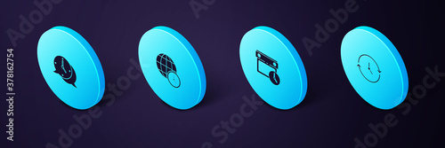 Set Isometric Clock, Calendar and clock, World time and speech bubble icon. Vector.