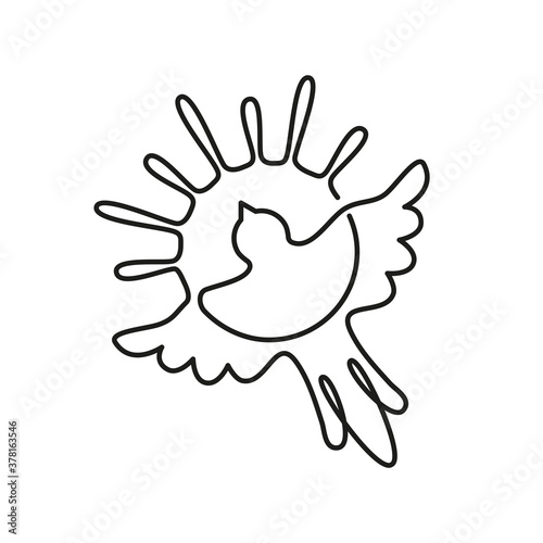 A bird flies to the sun continuous line style. A symbol of striving for a goal and freedom. Vector image isolated on a white background