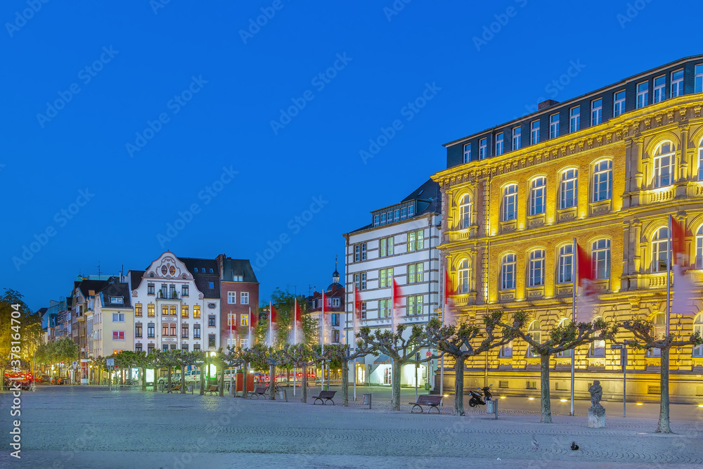 Square Burgplatz in evening, Dusseldorf, Germany
