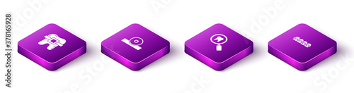 Set Isometric Teeth with braces, Otolaryngological head reflector, Dental search and icon. Vector.