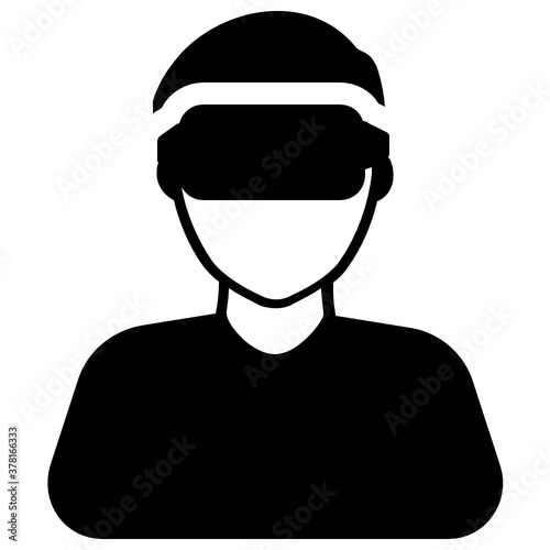 
Virtual reality, person wearing glasses in flat icon 

