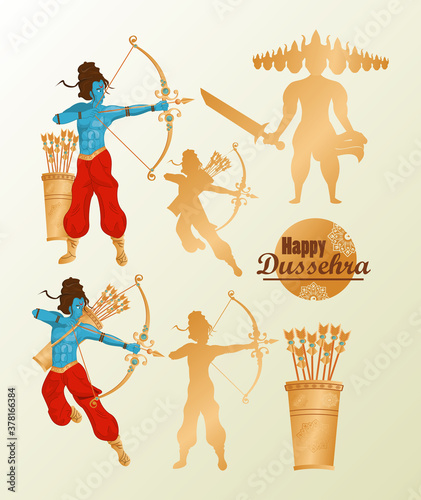 happy dussehra celebration card with set icons