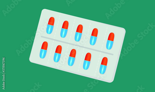 Drugs. Vector illustration of blisters, tablets.