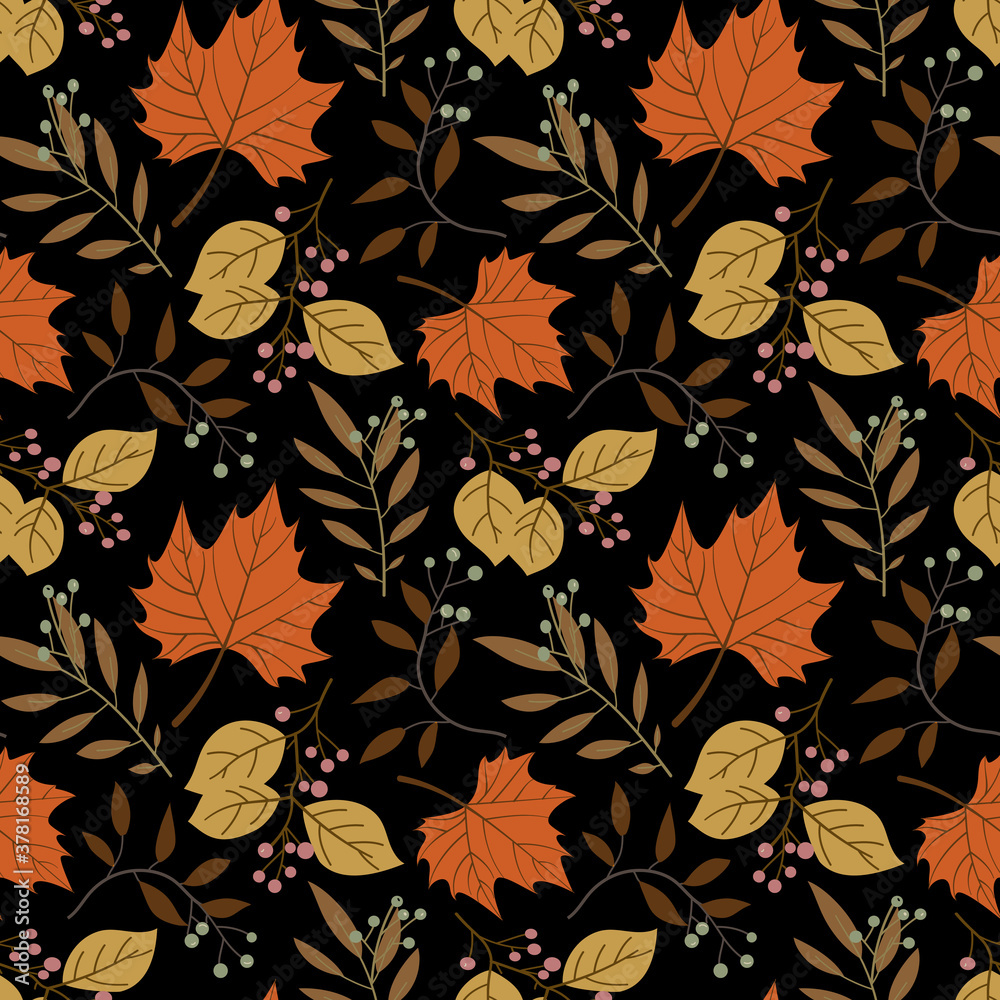 Seamless forest pattern with acorns and autumn leaves. Fall background. Vector wallpaper. Seamless forest pattern with acorns and autumn leaves. Fall background. Vector wallpaper.