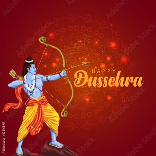 Happy Dussehra festival of India. of Lord Rama killing Ravana. vector illustration
