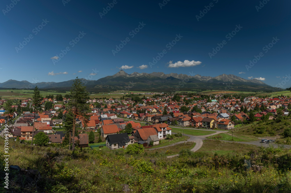 Vazec village panorama view with Vysoke Tatry mountains in sunny summer day