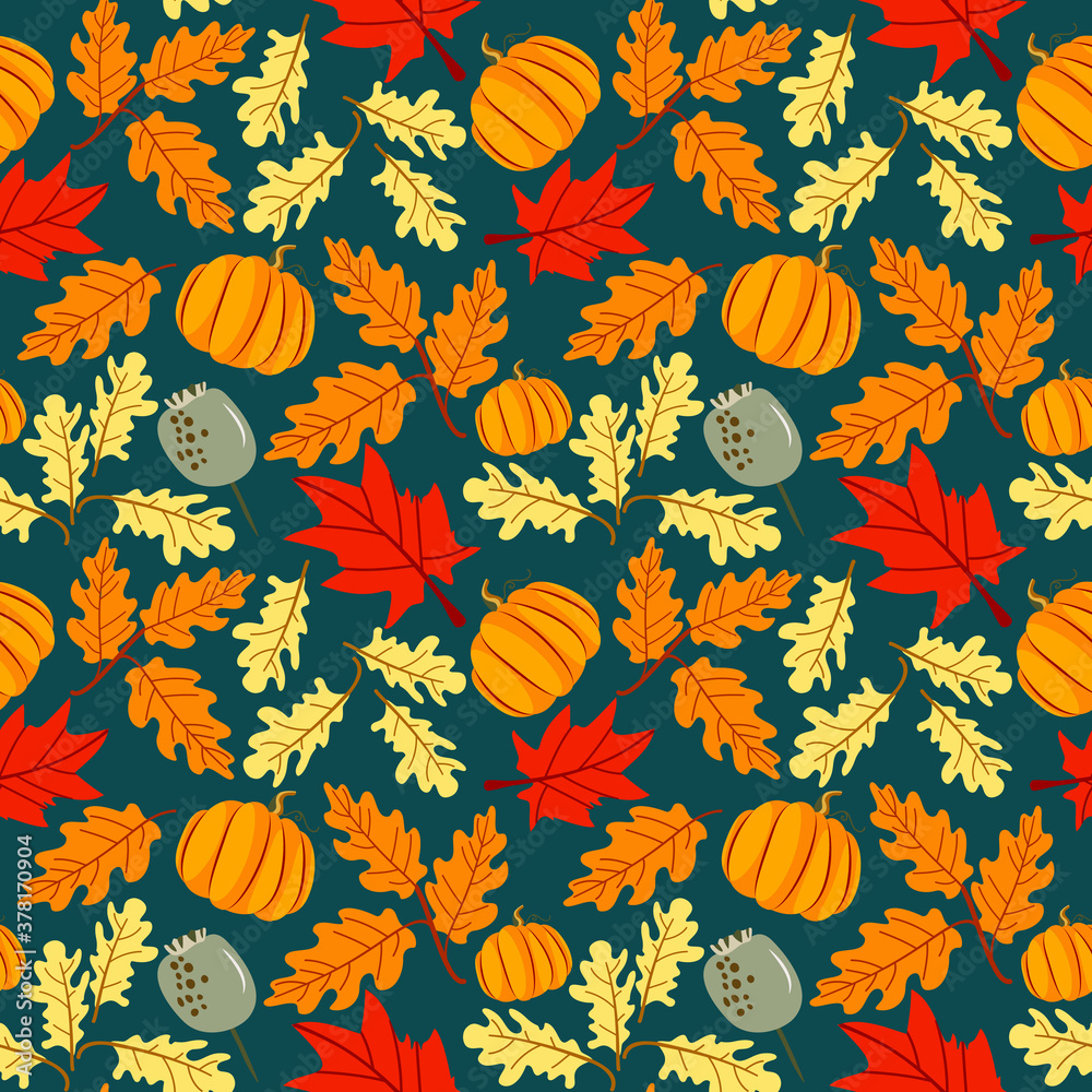 Seamless vector pattern, hand drawn floral background. autumn Halloween collection.
