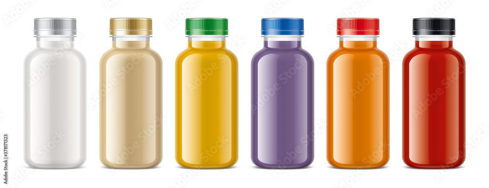 Set of Plastic Bottles with non-transparent drinks. Set of Plastic Bottles with non-transparent drinks.