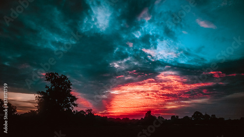Blue and red clouds during sunset, beautiful sunset  photo