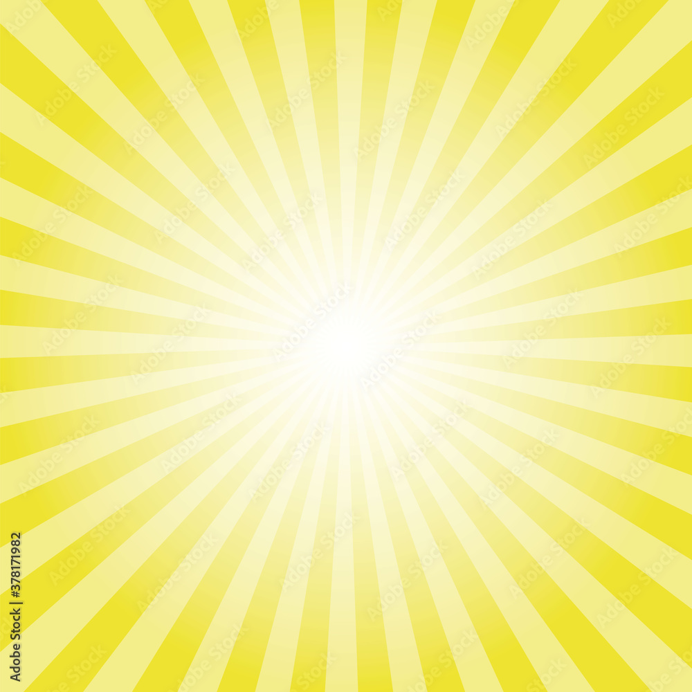 Fototapeta Sunburst background. Dandelion yellow radiate sun beam burst effect. Sunbeam light flash boom. Sunrise glow burst. Solar radiance glare, retro design illustration.