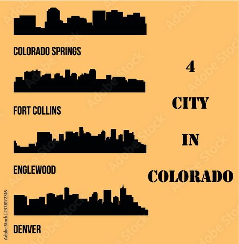 Set of 4 City silhouette in Colorado ( Denver, Colorado Springs, Fort Collins, Englewood )