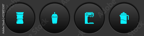 Set Chemex, Coffee cup to go, machine and French press icon. Vector.