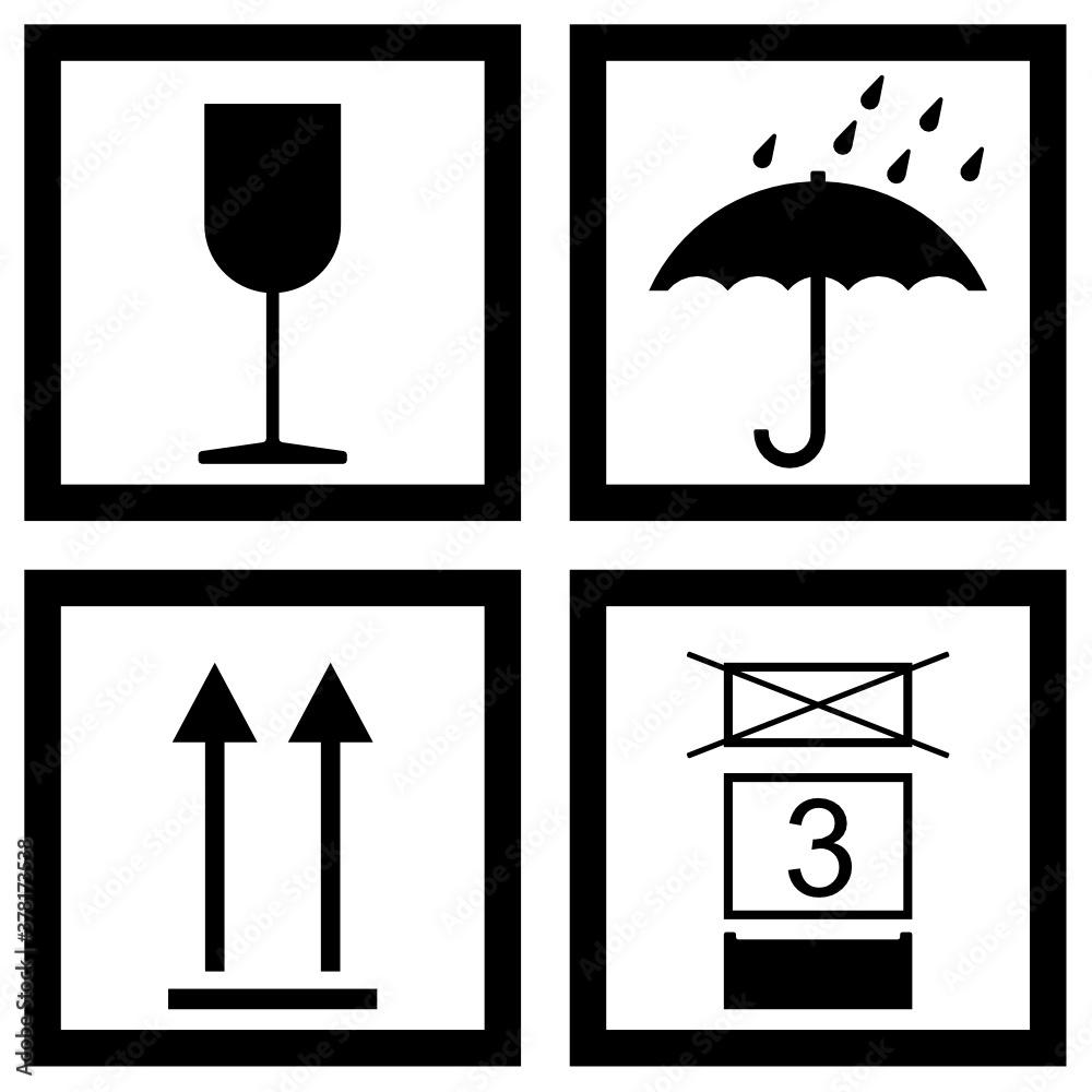 Fototapeta premium Fragile symbol vector set isolated on white background