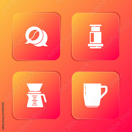 Set Coffee and conversation, Aeropress coffee, Chemex and cup icon. Vector.